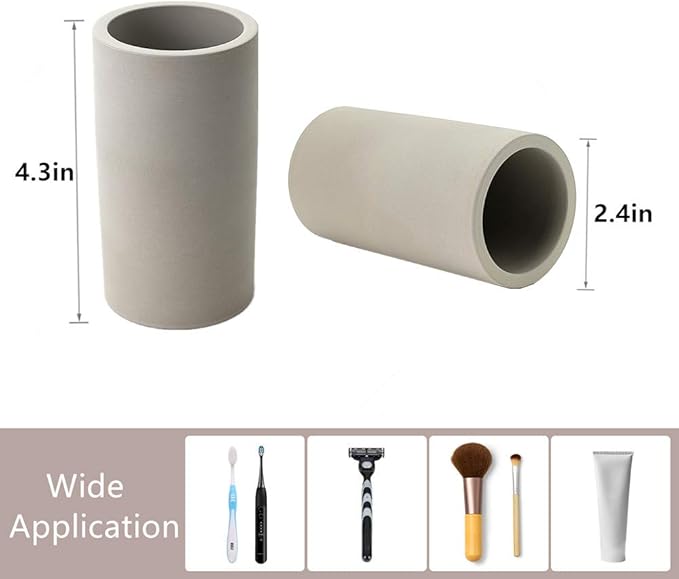 2 Pack Toothbrush Holder Set Diatomite Toothbrush Cup, Water Absorption Fast Drying Bathroom Toothbrush Organizer for Electric Toothbrush Toothpaste Razor Makeup Brush (Light Grey)