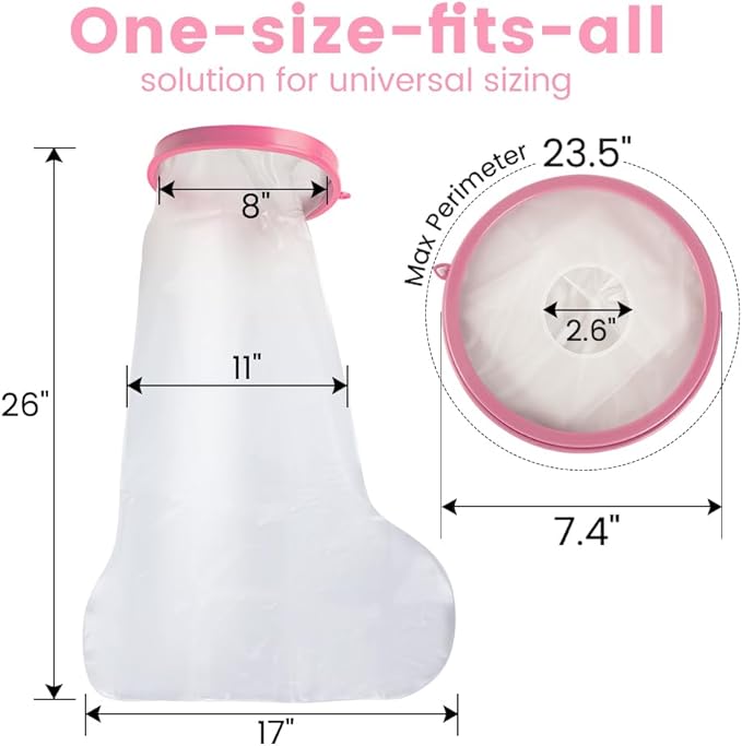 Waterproof Cast Covers for Shower Leg, Adult Cast Bag Cover Protector, Showering/Swimming/Bath Boots for Foot after Surgery, Broken Ankle Wound Recovery Supplies/Accessories, Boot, Sleeve, Pink