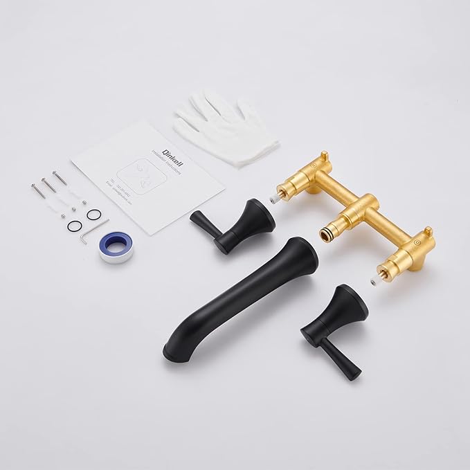 Tub Faucet Wall Mount Roman Tub Filler Black Brass Bathtub Faucets with 2 Handles