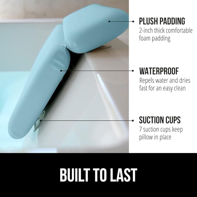 GORILLA GRIP Bath Pillow for Tub, Improved Suction Cups, Luxury Bathtub Pillows, Headrest for Neck and Back Support, Relaxing Home Spa, Hot Tubs and Bathroom Essentials, Gifts for Women, 2 Panel Blue