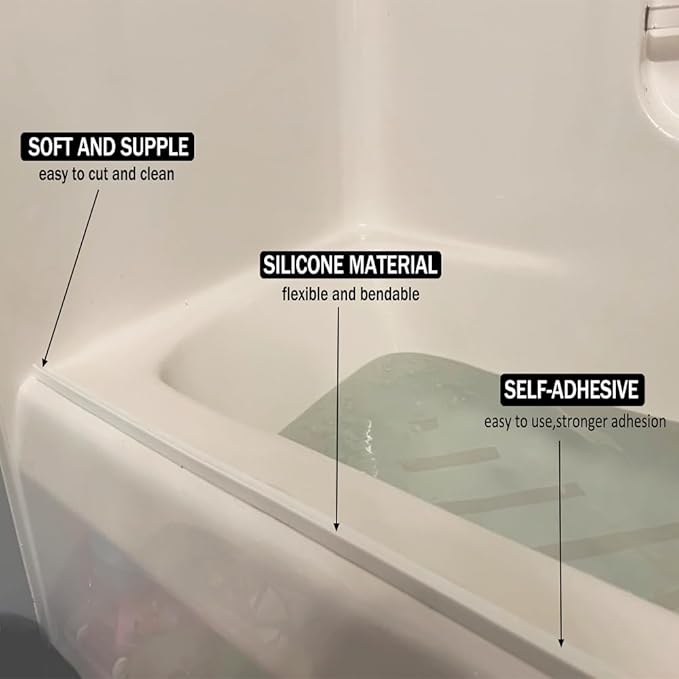 Shower Threshold Water Dam,Self Adhesive Silicone Waterproof Barrier Bathroom and Kitchen Shower Water Stopper Guard for Dry And Wet Separation Caulk Seal Strip Edge Trim(39Inch, White)
