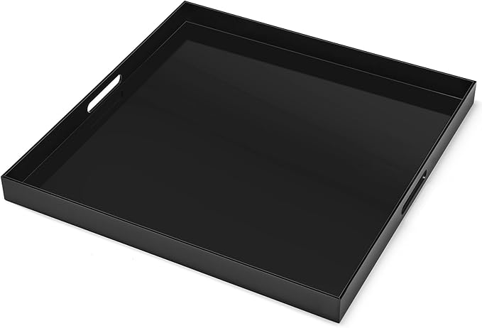 24×24 inches Oversized Black Acrylic Ottoman Tray Extra Large Decorative Tray Spill-Proof Serving Trays with Handles King-Size Safe Edge Organizer for Coffee Table Countertop Breakfast