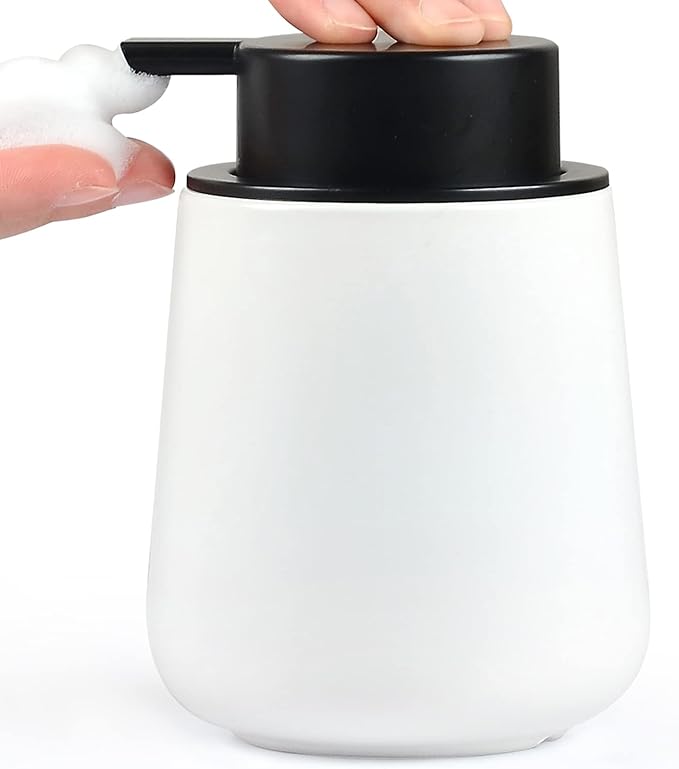Bosilunlife Foam Soap Dispenser - 12Oz Matte White Ceramic Foaming Hand Soap Dispenser for Bathroom Refillable Liquid Kitchen Dish Hand Wash Dispenser Modern