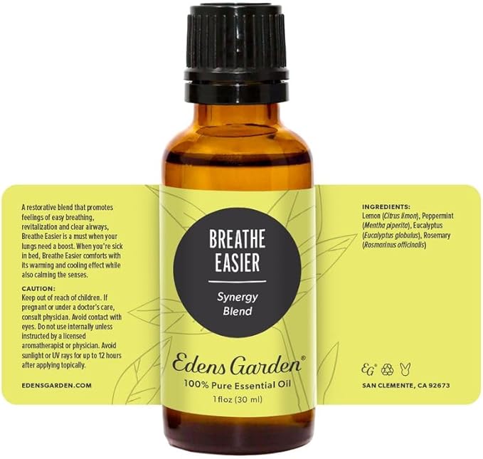 Edens Garden Breathe Easier Essential Oil Blend- 100% Pure Premium Grade, Undiluted, Natural, Therapeutic, Aromatherapy, The Best for Skin, Humidifiers, Candle 118 ml (4 fl oz)