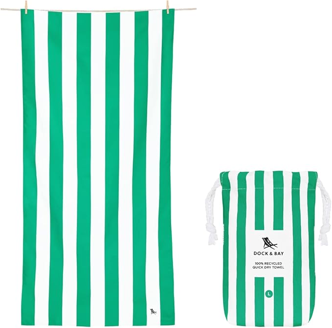 Dock & Bay Customized Beach Towel - Quick Dry, Sand Free - Compact, Lightweight - 100% Recycled - Includes Bag - Cabana - Cancun Green - Large