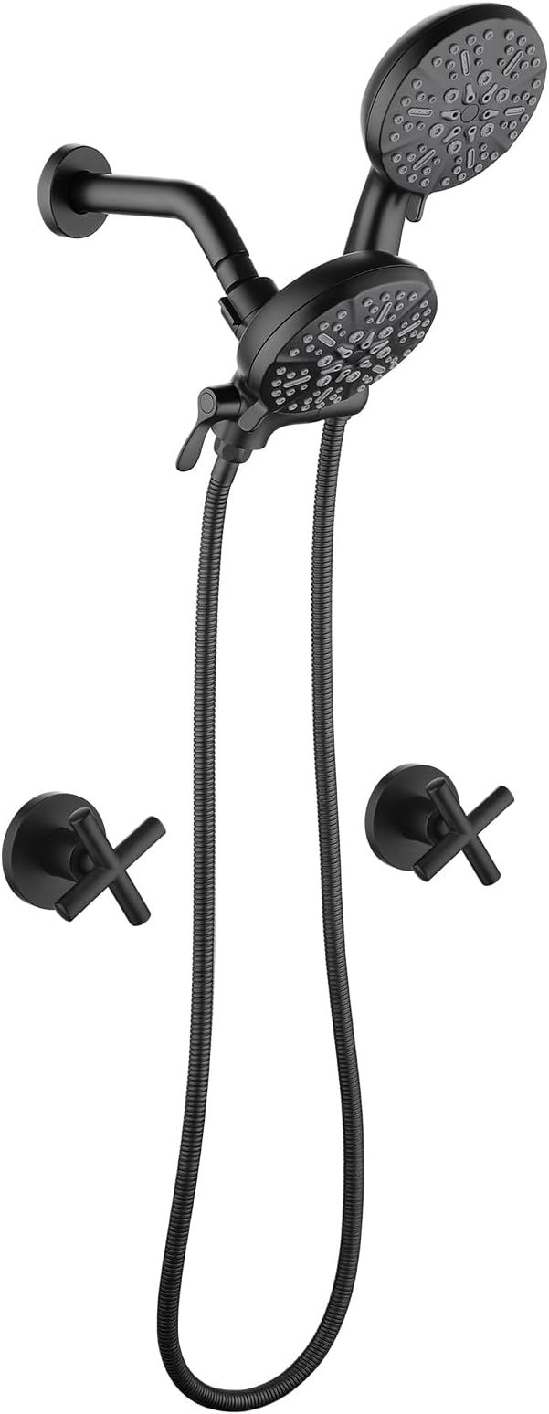 2 Handle Shower Faucet Shower System Complete 2 in 1 Shower Combo Set with Handheld Showerhead Shower Trim Kit Wall Mounted Shower Fixtures Matte Black