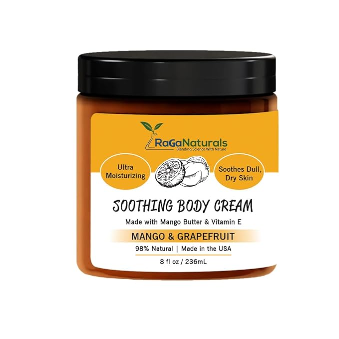 RaGaNaturals Mango Butter Hand & Body Cream for Dry Skin - All Natural, Tropical, Smell Good Moisturizer with Vitamin E and Avocado Oil - Non-Greasy, Vegan, Cruelty-Free Lotion for Women, Men - 8 Oz