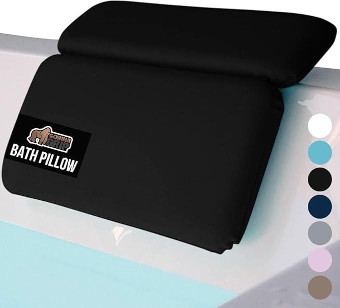 GORILLA GRIP Bath Pillow for Tub, Improved Suction Cups, Luxury Bathtub Pillows, Headrest for Neck and Back Support, Relaxing Home Spa, Hot Tubs and Bathroom Essentials, Gifts for Women, 2 Panel Black