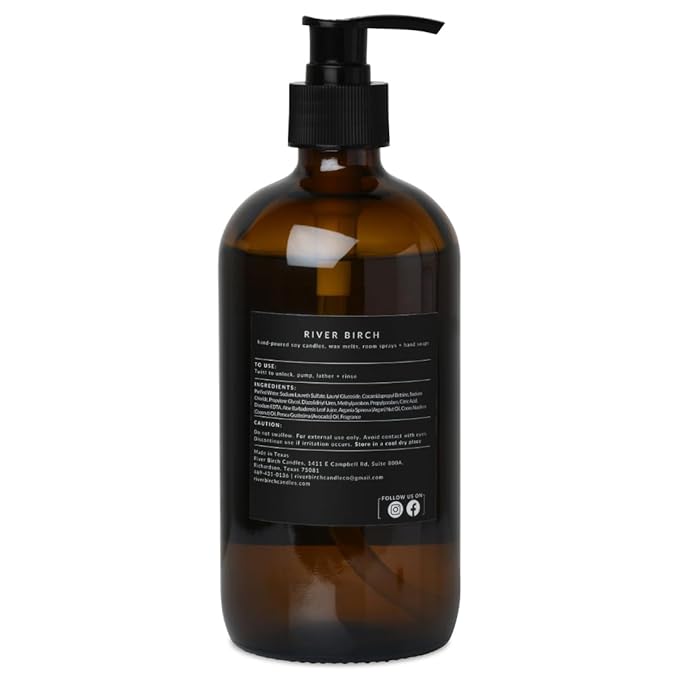 River Birch Tropical Mandarin Scented Natural Hand Soap - Handmade Soap - Moisturizing Hand Wash with Amber Glass Dispenser - Luxury Scented and Hydrating - Vegan and Non-Toxic - 16 Fl Oz