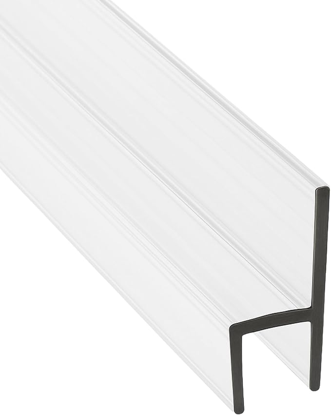 Frameless Shower Door Side Seal Strip H-Type 180 Degree 85inch Length, Clear (1, 1/2inch Glass)