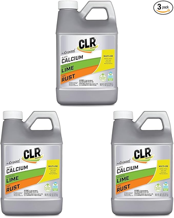 CLR Calcium, Lime & Rust Remover, Blasts Calcium, Dissolves Lime Deposits, Zaps Stubborn Rust Stains and Hard Water Deposits, 80 Ounce Bottle (Pack of 3)