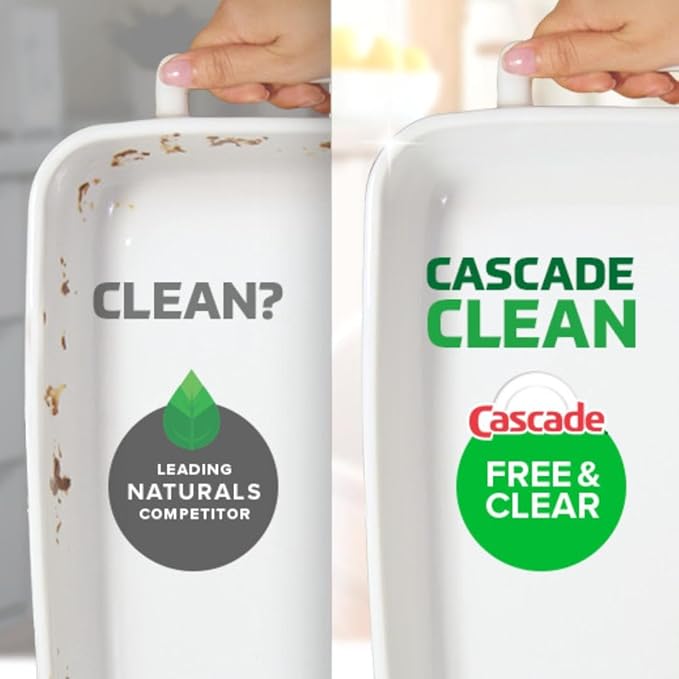 Cascade Free & Clear Dishwasher Pods, Dishwasher Detergent, Dish Detergent Soap, Lemon Essence, 19 Count