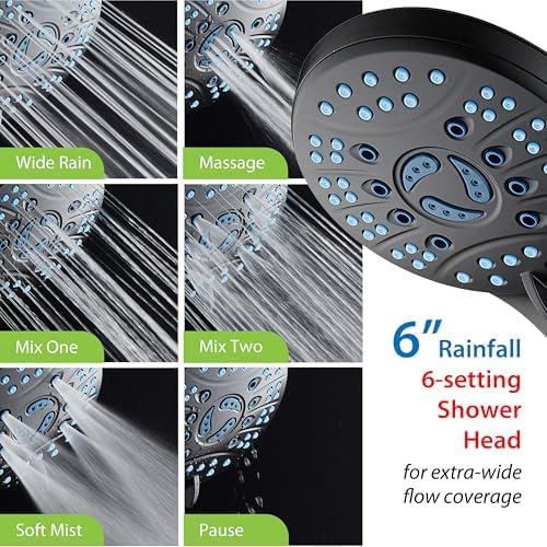 Hotel Spa AquaCare for California As-Seen-On-TV High Pressure Handheld Rain 50-mode 3-way Shower Head Combo with Adjustable Arm, Anti-clog Jets, Tub & Pet Power Wash, 6 ft. Hose, Matte Black
