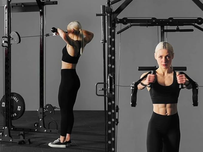 Mikolo Power Cage, Power Rack with Cable Crossover System, 1500LBS Squat Rack with LAT Pull Down System, Workout Cage with Pulley System for Fitness Home Gym