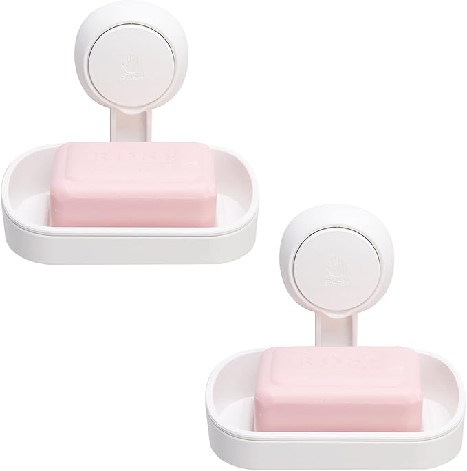 TAILI Suction Cup Soap Holder 2 Pack, Plastic Vacuum Suction Bar Soap Dish for Shower Wall Mounted Drill-Free, Bathroom,Tub,Kitchen Sink,Removable,Universal Kitchen & Bathroom Shower Accessories,White