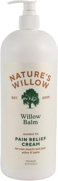Nature's Willow Willow Balm Natural Pain Relief Cream for Muscles & Joints | Fast-Acting with Willow Bark & Menthol | Free from Artificial Fragrances & Dyes | 1-Pack | 32 fl oz