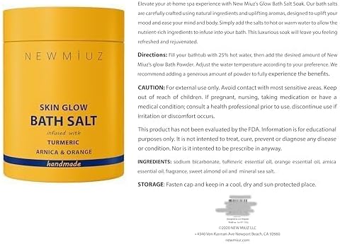 Natural Detox Bath Salt Soak Magnesium Epsom Salt Vitamin C Moisturize Skin Turmeric Orange Arnica Essential Oil Relaxation Stress Relief Gift Women