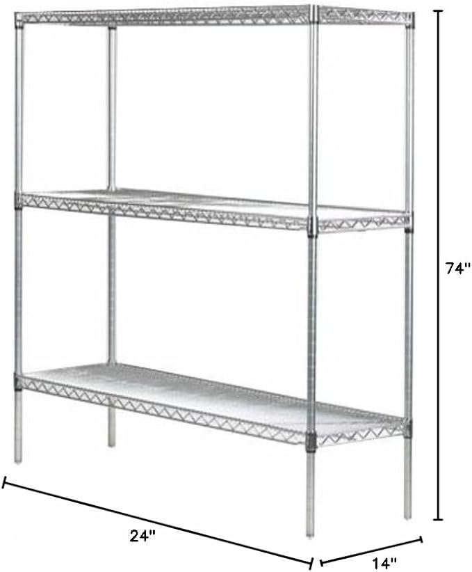 Omega 14" Deep x 24" Wide x 74" High 3 Tier Chrome Starter Shelving Unit