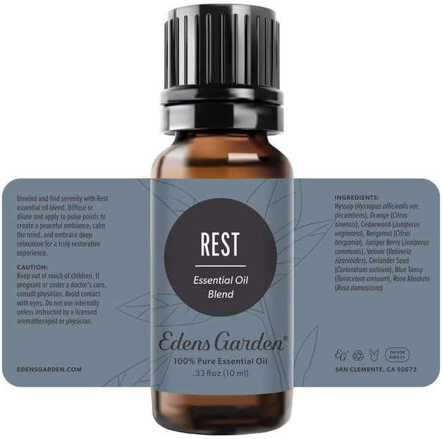 Edens Garden Rest Essential Oil Blend- 100% Pure Therapeutic Grade & Undiluted Natural Aromatherapy Blend Relaxation, Calm & Restful Nights - for Home Diffusers & Humidifiers, 10 ml (.33 fl oz)