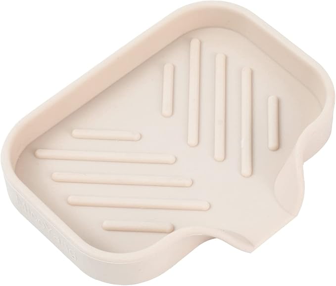 Silicone Bathroom Soap Dishes with Drain Spout-Bathroom and Kitchen Sink Organizer,Sponge Holder,Dish Soap Tray,Perfect for Dispenser,Scrubber,Bottle,Cup on Sink or Counter-Tapioca 4.9"×3.2"