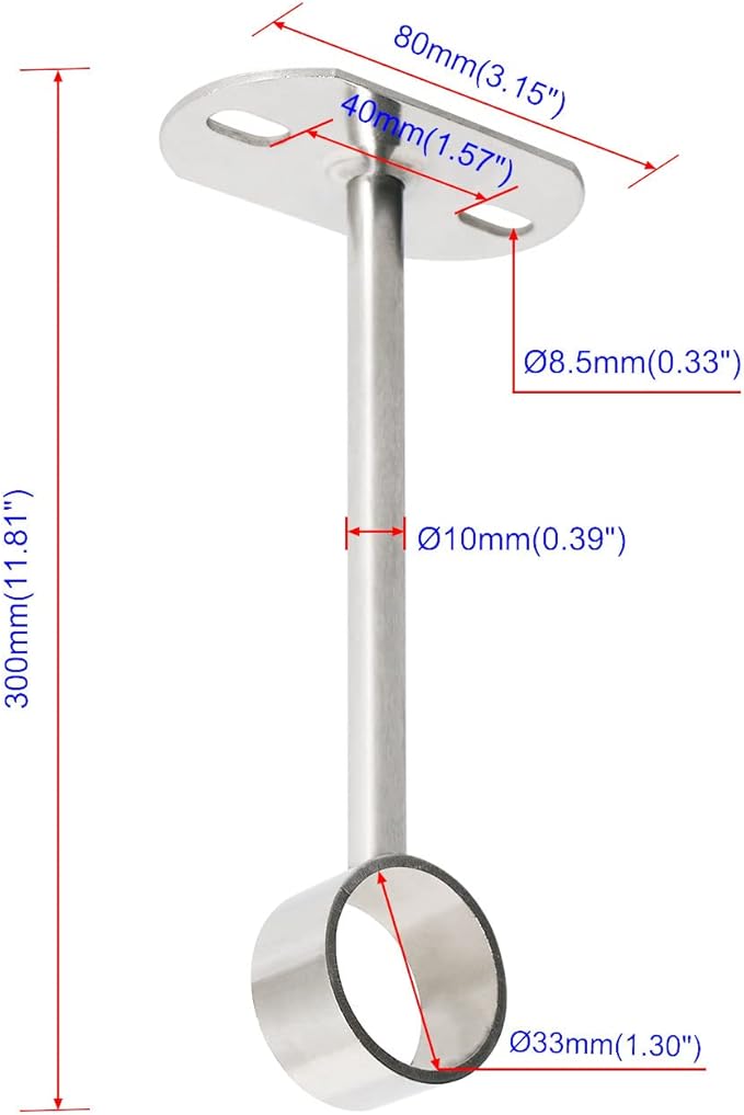 2Pcs ID32mm(1-1/4"), L300mm, Clothes Rail mounting Bracket, Shower Curtain Closet tie Rod Support Frame, Curtain Rod Flange Socket, Suitable for Ceiling or Wall mounting