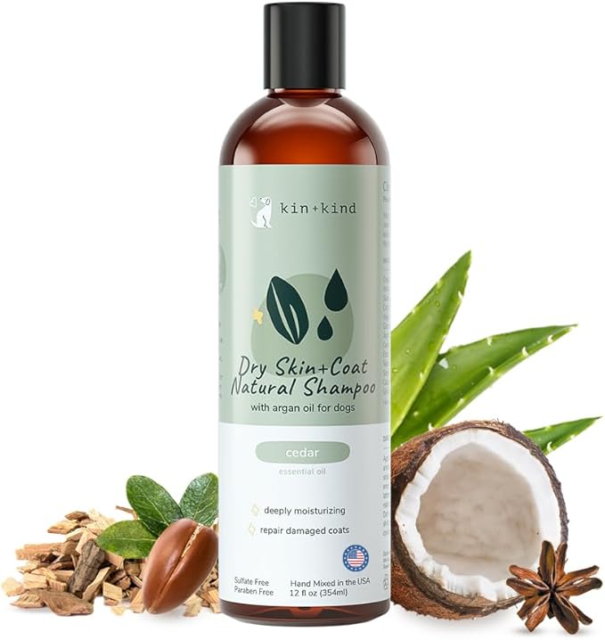 kin+kind Organic Dog Shampoo Itchy Skin Relief – Natural Dog Shampoo for Dry, Sensitive Skin – Moisturizing Formula with Coconut Oil, Olive Oil & Cedarwood – Grooming Supplies – Made in USA 12 fl oz