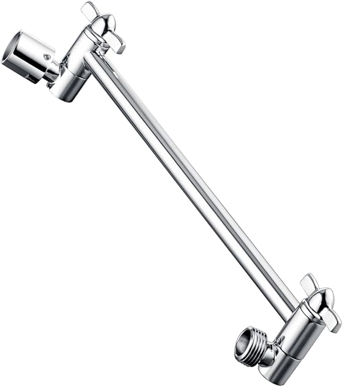 BRIGHT SHOWERS Brass Shower Head Extension Arm for Rain and Handheld Shower Head, 10 Inch Universal Shower Arm Extender, Height & Angle Adjustable, Chrome
