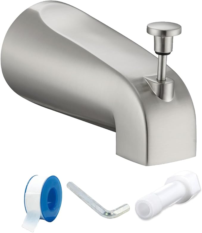 Tub Spout with Diverter, Slip On Bathtub Spout Fits 1/2'' Copper Tube(5/8'' Dia), Bathroom Tub Faucet with PTFE Tape & Hex Wrench, Brushed Nickel