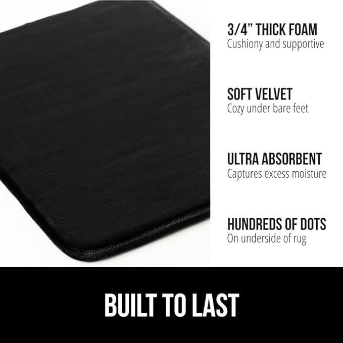 GORILLA GRIP Memory Foam Bath Mat, Soft Absorbent Velvet Bathroom Mats, Durable Dots on Underside, Machine Washable Bathmat, Carpet Rug Room Decor for Shower Tub Floor RV, 48x24 Rugs, Black