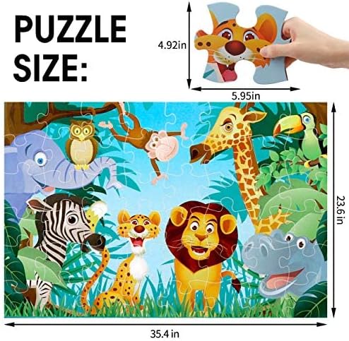 Jumbo Floor Puzzle for Kids Animal Jigsaw Large Puzzles 48 Piece Ages 3-6 for Toddler Children Learning Preschool Educational Development Toys 4-8 Years Old Birthday Gift for Boys and Girls