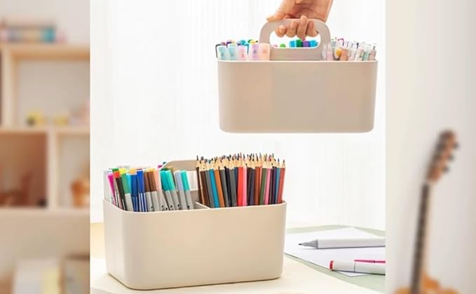 Feadily (2 Pack Plastic Shower Caddy Portable, Portable Basket with Handle Storage Organizer, Stackable 5 Compartments, 9.76" x 6" x 6.7", White