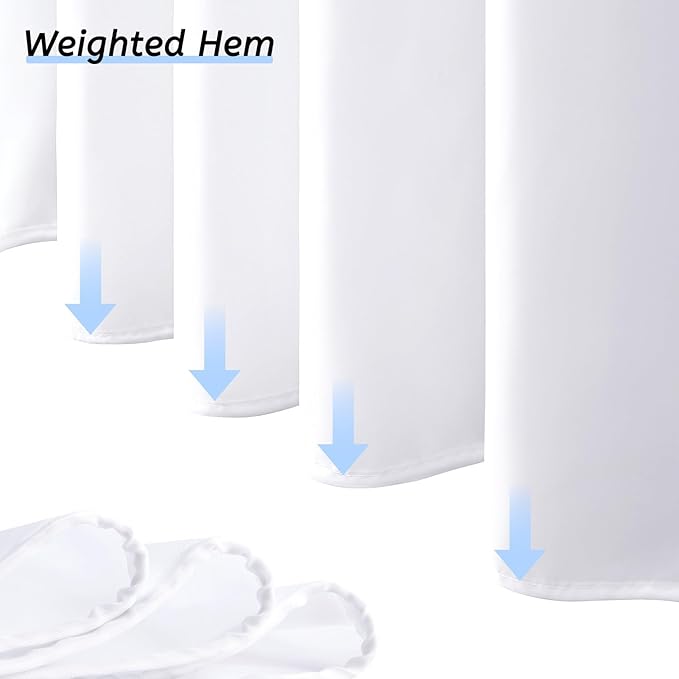 Furlinic White No Hook Shower Curtain Fabric 60x72 Inch,Polyester Waterproof Bathroom Curtain with 8 Plastic Built-in Grommets,Modern Luxury Hotel Style Washable Decorative Shower Curtains