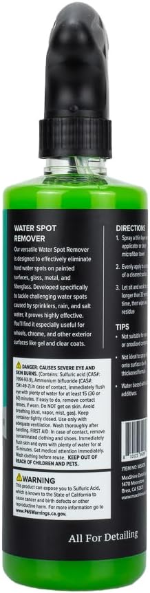 Maxshine Water Spot Remover Liquid 16oz | Eco-Friendly Fluoride-Free Formula | Safe for Glass, Metal & Fiberglass | Removes Hard Water Spots & Stains | Car Detailing Cleaner for Streak-Free Finish