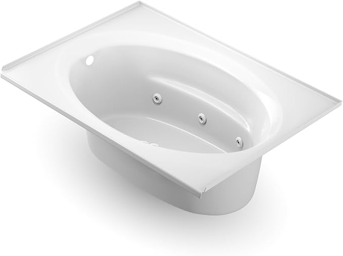 Jacuzzi SIGNATURE Acrylic Drop-In Bathtub, Jet Massage Tub, Slip Resistant, Right Drain Placement, 72" (L) x 42" (W), Oval In Rectangle, White