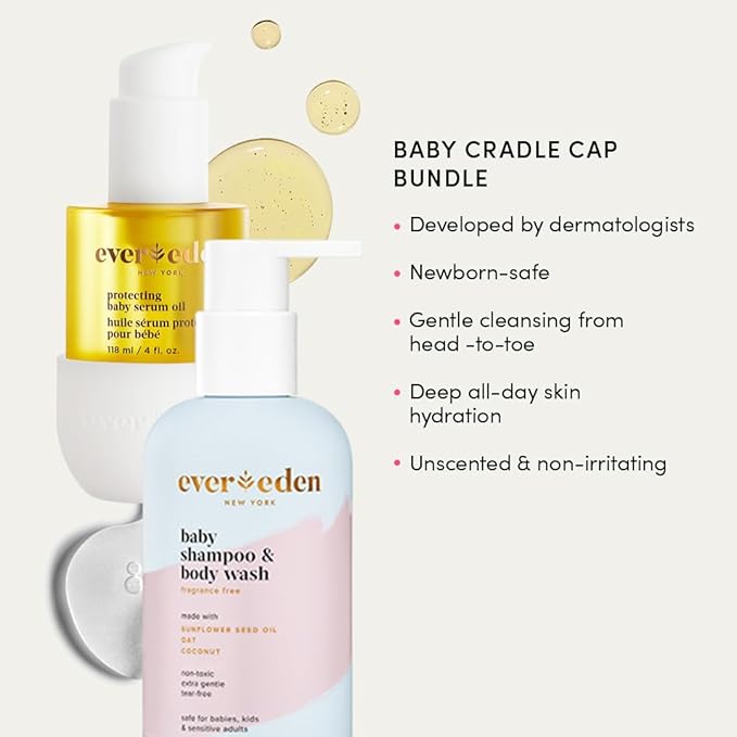 Evereden Baby Cradle Cap Care Bundle: Clean & Vegan Shampoo, Body Wash, Protecting Oil for Newborns - Great for the Whole Family