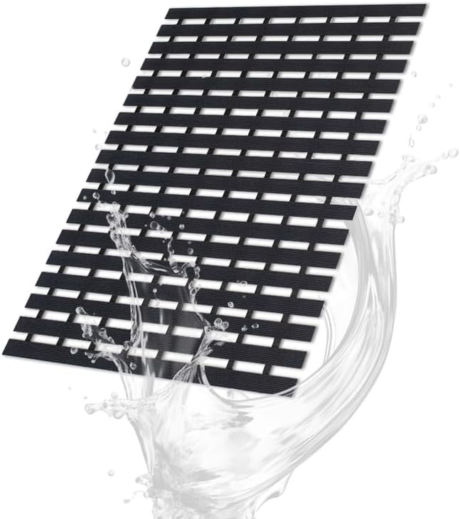 Bath Mat Non Slip Shower Mat Bathtub with Drain Holes and Heavy Duty Rubber No Suction Cups Sturdy Shower Stall Tub Mat for Bathroom, Shower Floor, Pool, SPA, (Black, 2FT X 2FT)