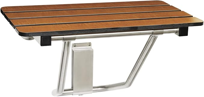 Seachrome 24-inch x 15-inch in ADA Folding Wall Mount Bathroom Shower Seat Bench, Teak Phenolic Seat