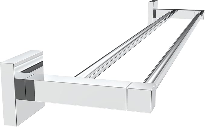 RUACQ Double Towel Bar, 24 Inch Bath Towel Rack for Bathroom, Square Base Hand Towel Holder, 304 Stainless Steel Towel Hanger Wall Mounted,Heavy Duty(Chrome)