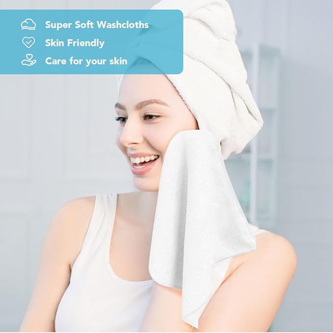Orighty Wash Cloths Bulk Towels Set 200 Pack, Highly Absorbent and Soft Feel Microfiber Face Cloths, Multi-Purpose White Washcloths & Hand Towels for Bathroom, Hotel, Spa, and Gym, 12x12 Inch