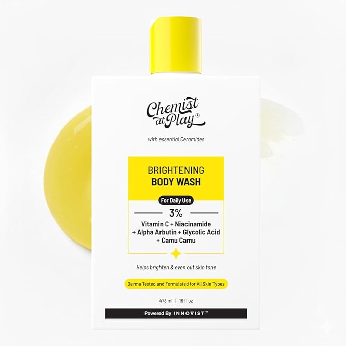 Chemist at Play Brightening Body Wash | Glowing Skin Vitamin C Bodywash | Helps to Reduce Fades Dark Spots, Evens out Skin Tone | Alpha Arbutin | 30X Vitamin C | For Women & Men | 15.9 Fl oz