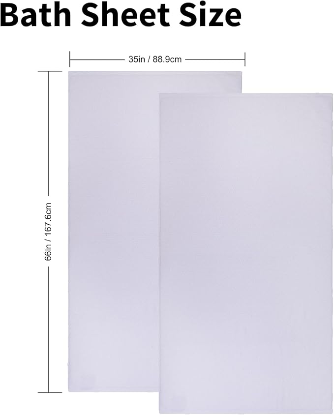 Everplush Oversized Bath Towels Sheet– 2 Pieces, Super Soft & Highly Absorbent, Quick-Drying, Generously Sized & Thick. Perfect for Bathroom, Pool, Swimming Use. (White, 35" x 66" 2PK)