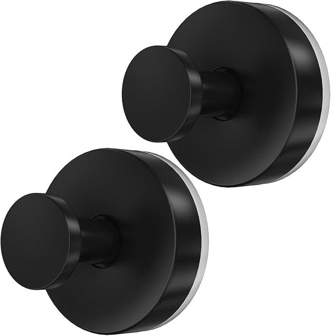 Suction Cup Hooks for Shower, 2 PCS No-Drill Towel Holder for Bathrooms Wall, Glass Door, Mirror, Tiles, Kitchen, Hold Robe & Wreath, Hanging up to 15 lbs – Waterproof & Rustproof, Matte-Black