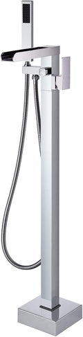 Freestanding Tub Filler Waterfall Bathtub Faucet Chrome Floor Mount Brass Single Handle Bathroom Faucets with Hand Shower