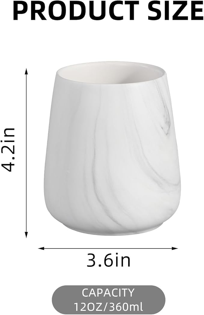 2Pcs Toothbrush Holder for Bathroom - Marble White Ceramic Tooth Brushing Holders Set, Toothbrush Cup & Toothpaste Organizer for Bathroom Countertop, Makeup Brush Holder, Pen Holder for Home Storage