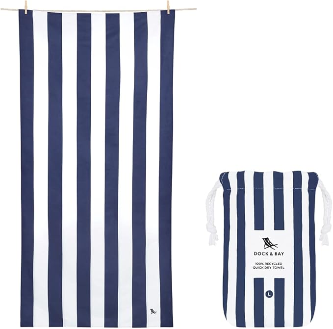 Dock & Bay Customized Beach Towel - Quick Dry, Sand Free - Compact, Lightweight - 100% Recycled - Includes Bag - Cabana - Whitsunday Blue- Large