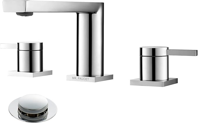 Luxury Brass Widespread Bathroom Sink Faucets with Copper Valve for 3 Hole 2-Handle 8 Inch Deck Bathroom Vanity Faucet, &Stainless Steel Pop-up Drain Assembly, Chrome