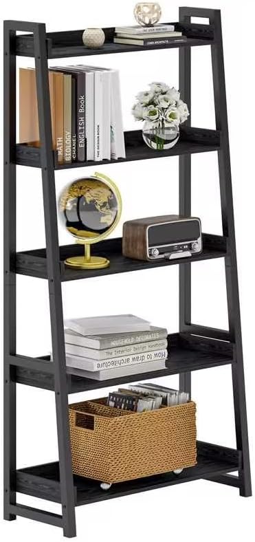 IRONCK Industrial Bookshelf 5-Tier 31.5 in Wide, Bookcase Ladder Shelf, Storage Shelves Rack Shelf Unit, Accent Furniture Metal Frame, Home Office Furniture for Bathroom, Living Room