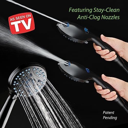 Hotel Spa AquaCare for California As-Seen-On-TV High Pressure Handheld Rain 50-mode 3-way Shower Head Combo, Anti-clog Jets, 2-mode Tub & Pet Power Wash, Wall Bracket, 6 ft. Hose, Matte Black