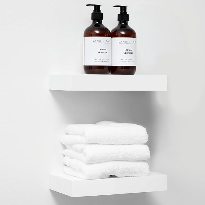 Homeforia White Floating Shelf 12 inch, High End Solid Real Wood Small 12inch Floating Shelves for Wall Mounted, White Wooden 12 in Floating Shelves, Heavy Duty Bracket, 12 X 6.5 X 1.75 inch, Set of 3