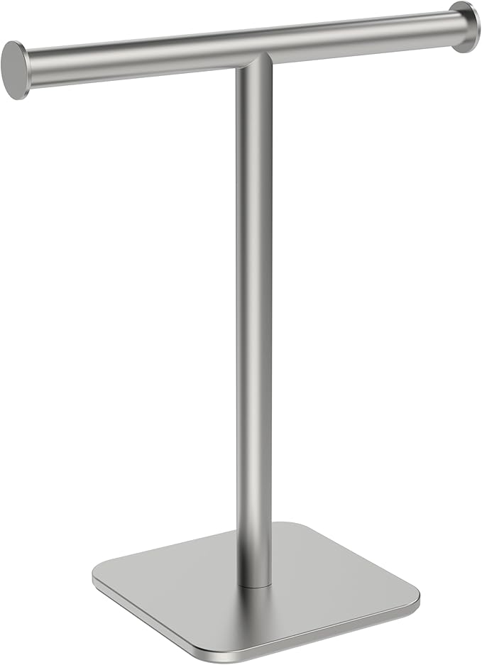 RUACQ T-Shape Hand Towel Holder Stand, Weighted Base Towel Rack, Countertop Towel Holder for Bathroom, 304 Stainless Steel, Heavy Duty (Brushed Nickel)